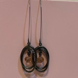 New York & Company Gunmetal Oval Beaded Earrings